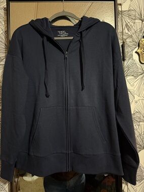 Time and Tru womens Navy Full-Zip Hooded Sweatshirt Jacket